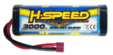 Stick Akku NiMH 3000mAh 7.2V 6 Zellen H-SPEED mit T-Stecker (139x48x25.5mm)