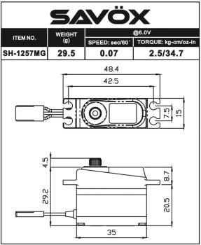 Preview: SAVÖX SH-1257MG (6V/2,6KG/0,07s) Mini Size Coreless Digital Servo