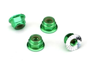 M4 Muttern 4mm Alu mit gezahnten Flansch grün (4) TRAXXAS