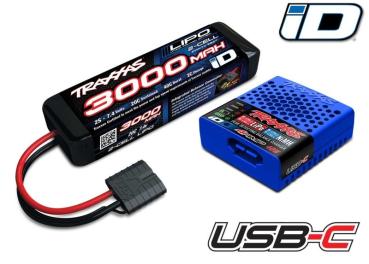 USB-C 4A Lader + LiPo 3000mAh 2s 7,4V Set TRAXXAS mit iD-Akkuerkennung