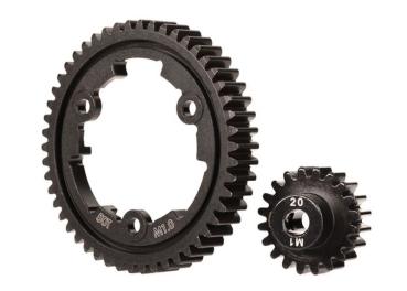 Hauptzahnrad Stahl gehärtet 50Z breit & Ritzel 20Z (Modul 1) TRAXXAS XRT