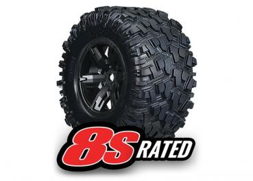 TIRES & WHEELS, ASSEMBLED, GLUED (LEFT & RIGHT) (2) **TRAXXAS (X-MAXX BLACK WHEELS, MAXX AT TIRES, FOAM INSERTS)