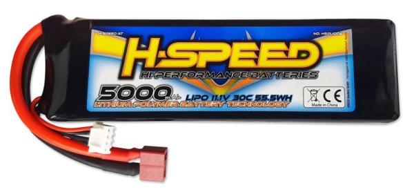 LiPo 5000mAh 11.1V 30C Racing Akku H-SPEED mit T-Stecker und XH (155x26x45mm)