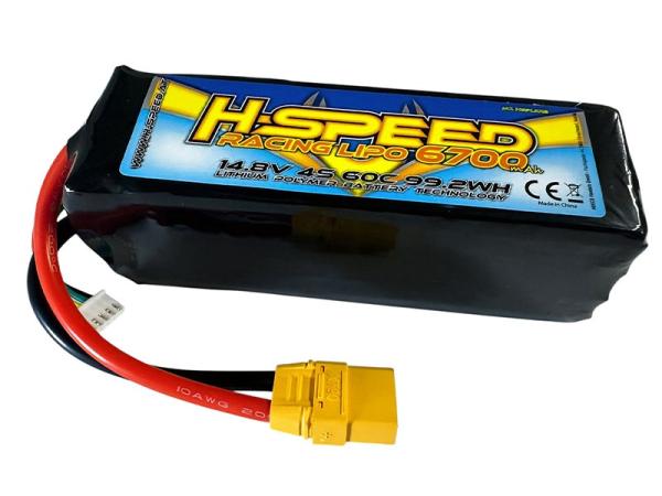 LiPo 6700mAh 14.8V 60C Racing Akku Softcase H-SPEED mit XT90-Stecker und XH (178x47x42mm)