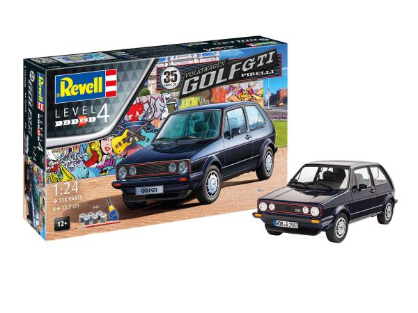 1:24 Geschenkset 35 Years Volkswagen Golf GTI Pirelli Revell Modellbausatz mit Basiszubehör