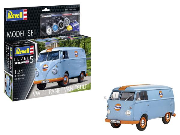 1:24 Model Set VW T1 panel van (Gulf Decoration) Revell Modellbausatz mit Basiszubehör
