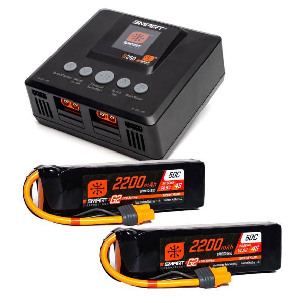 Spektrum Accessories Smart Powerstage Air Bundle: G2 2200mAh 4S 50C LiPo IC3 & S250 Charger (2)