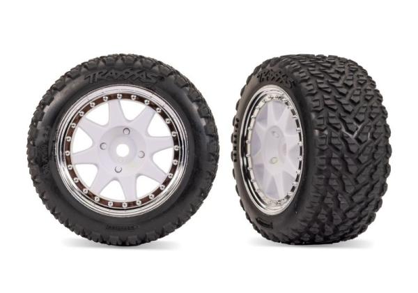 Mini Rally Felgen vo weiß+chrome mit Rally Reifen (2) TRAXXAS