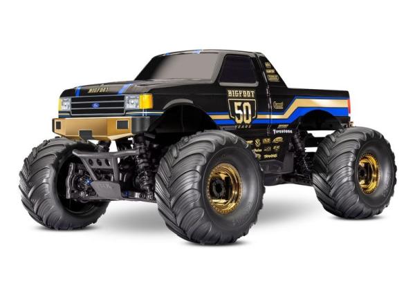 NEU TRAXXAS Bigfoot 4x4 BL-2S 50TH-Edition 1/10 MonsterTruck RTR BL-2S Brushless, HD-Teile, mit Akku/Lader schwarz mit gold